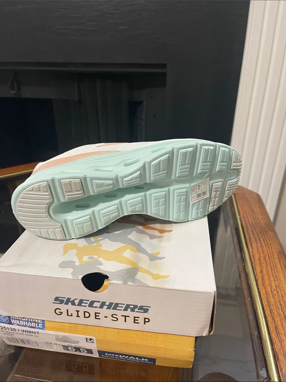 Skechers Women's White Athletic Sneakers with Mint Sole and Peach Accent